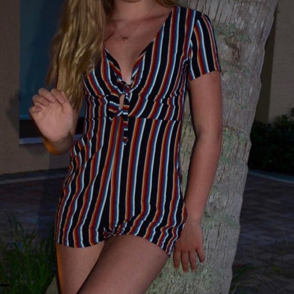 Striped V-neck Garage romper